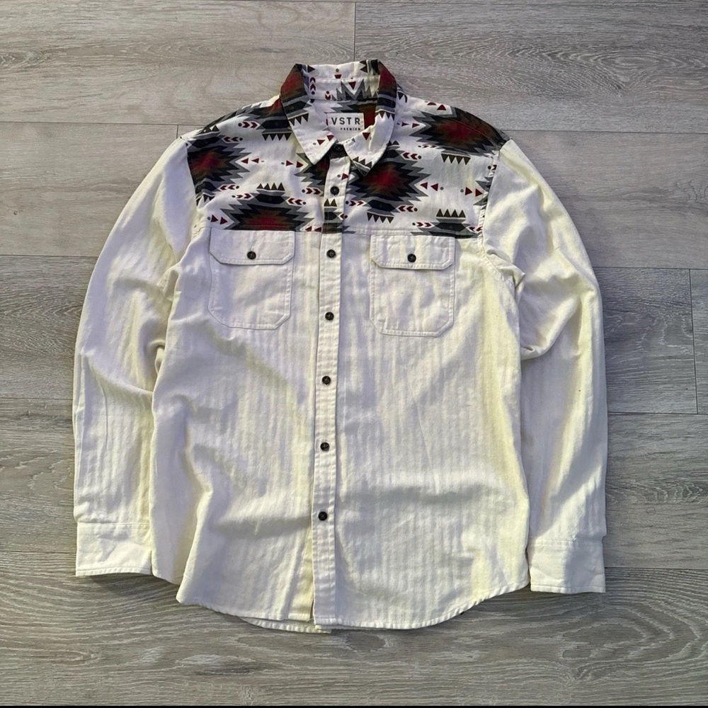 VSTR Premium White Button Up Long Sleeve Shirt Size Large Men's
